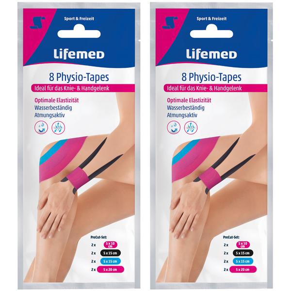 2er-Set Physio-Tapes für Knie & Hand - 8 vorgeschnittene, atmungsaktive & latexfreie Kinesiotapes in Blau, Pink, Schwarz - 3 Grössen für Alltag & Sport