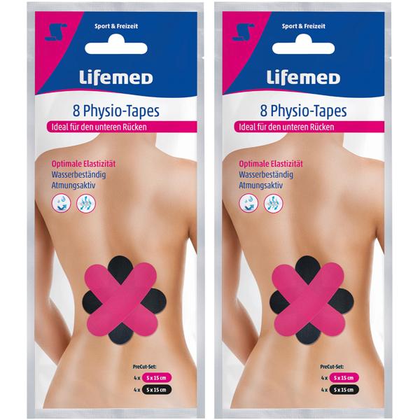 2er-Set Physio-Tapes für unteren Rücken - 8 vorgeschnittene, atmungsaktive & latexfreie Kinesiotapes in Pink & Schwarz - stabilisiert Bänder & Gelenke
