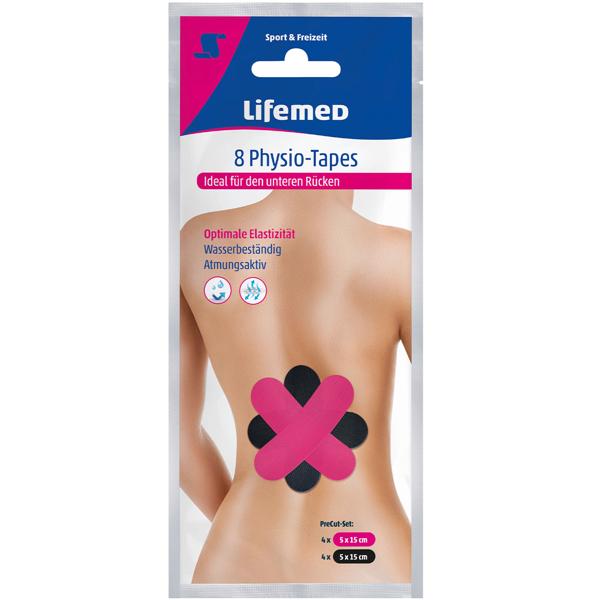 2er-Set Physio-Tapes für unteren Rücken - 8 vorgeschnittene, atmungsaktive & latexfreie Kinesiotapes in Pink & Schwarz - stabilisiert Bänder & Gelenke