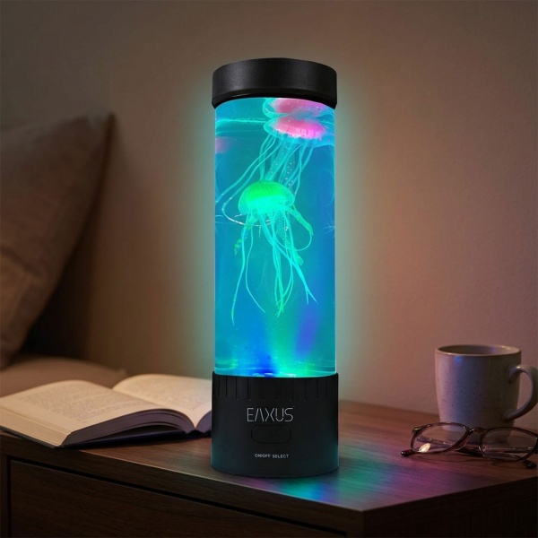 Quallen Stimmungsleuchte - LED-Farbwechsel - Beruhigendes Nachtlicht & Dekoleuchte für Wohnzimmer & Büro - USB-Anschluss - 32x10cm Schwarz