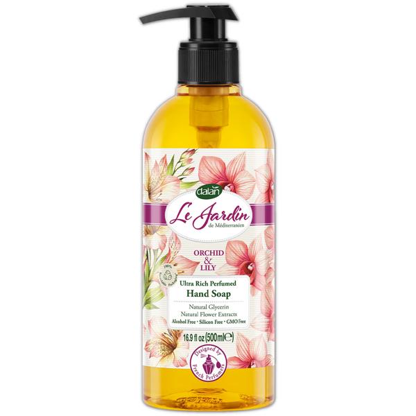 Dalan Le Jardin Luxus Handseife 500ml - Orchidee & Lilie Duft - Vegan, silikonfrei, biologisch abbaubar - Sanfte Reinigung für ausgeglichene Haut