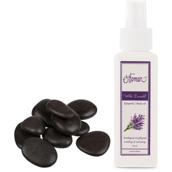 Wellness-Set mit 9 Hot Stone Massage-Steinen & Lavendel-Körperöl - Ideal für Partner- oder Einzelmassage - Lindert Schmerzen gezielt
