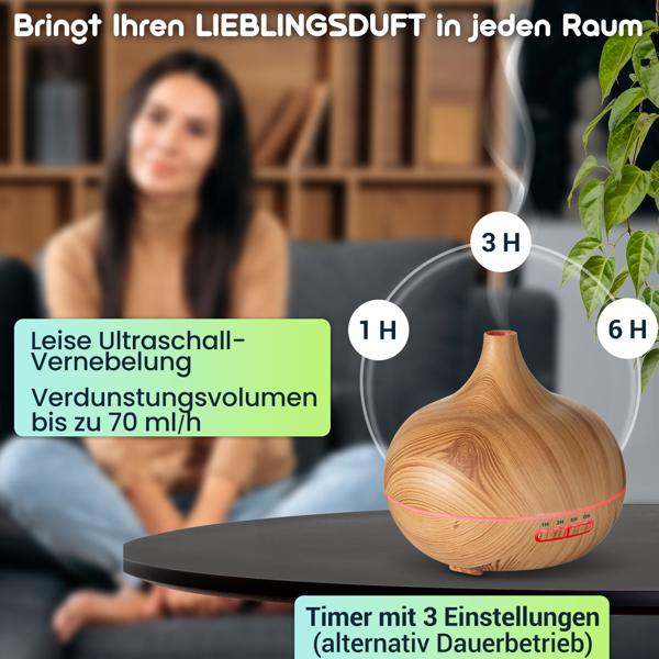 Wellness-Set mit Duftlampe - 6 Düfte, 9 Hot-Stones & Lavendelöl - Aroma-Diffusor mit LED, 100ml Lavendelöl, Massage-Steine