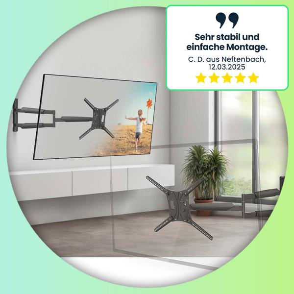 Robuste, universelle TV-Wandhalterung, 13-86’’, bis 60 kg, einfache Installation, voll beweglich aus ABS und Stahl