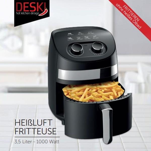 Multifunktions-Heissluftfritteuse, 3,25L, schwarz – Frittieren, Backen, Grillen & Braten, Antihaftbeschichtung, Timer, Cool Touch