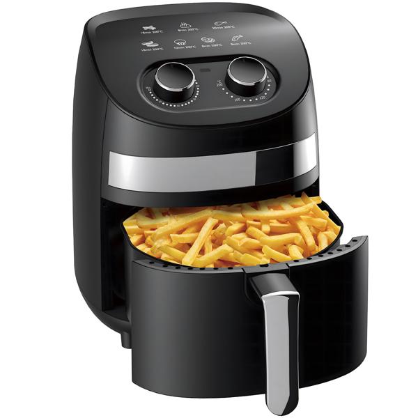 Multifunktions-Heissluftfritteuse, 3,25L, schwarz – Frittieren, Backen, Grillen & Braten, Antihaftbeschichtung, Timer, Cool Touch