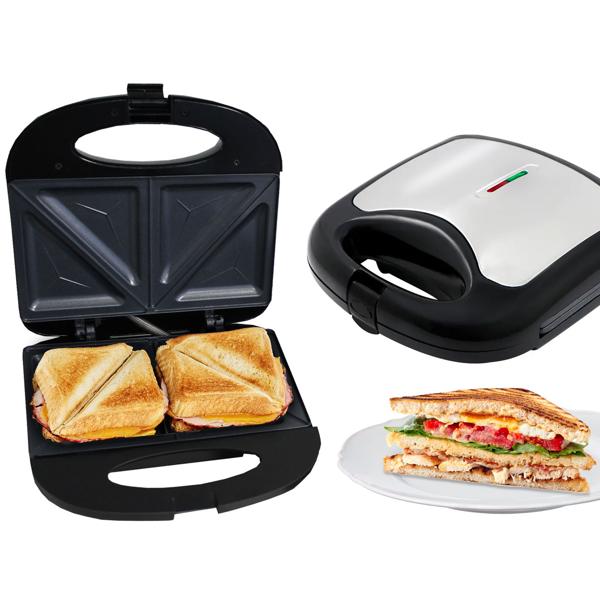 Hitzebeständiger Sandwichmaker für 2 Grill-Sandwiches, 750 W, Antihaftbeschichtung, schwarz/silber, rutschfest, robust