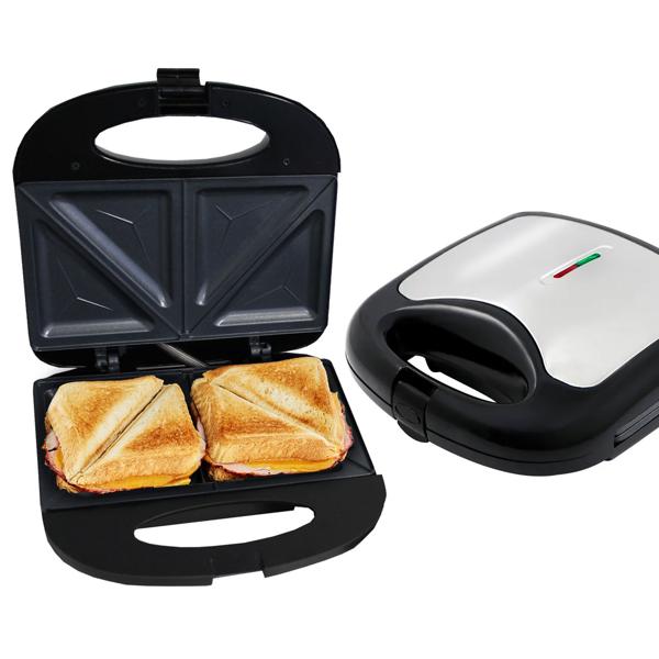 Hitzebeständiger Sandwichmaker für 2 Grill-Sandwiches, 750 W, Antihaftbeschichtung, schwarz/silber, rutschfest, robust