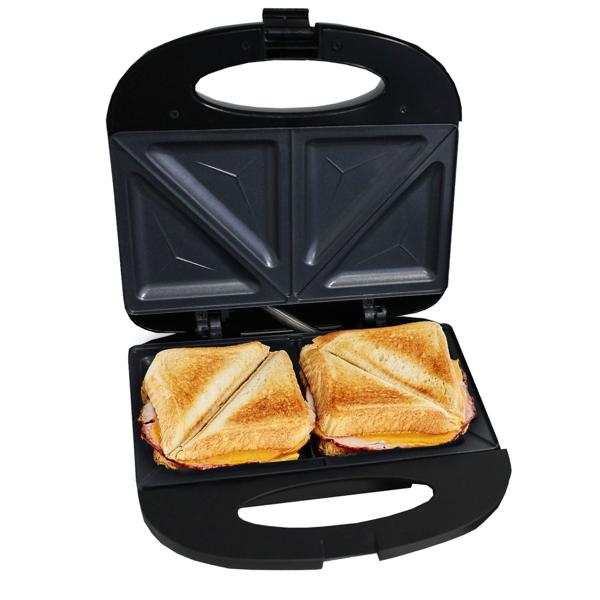 Hitzebeständiger Sandwichmaker für 2 Grill-Sandwiches, 750 W, Antihaftbeschichtung, schwarz/silber, rutschfest, robust