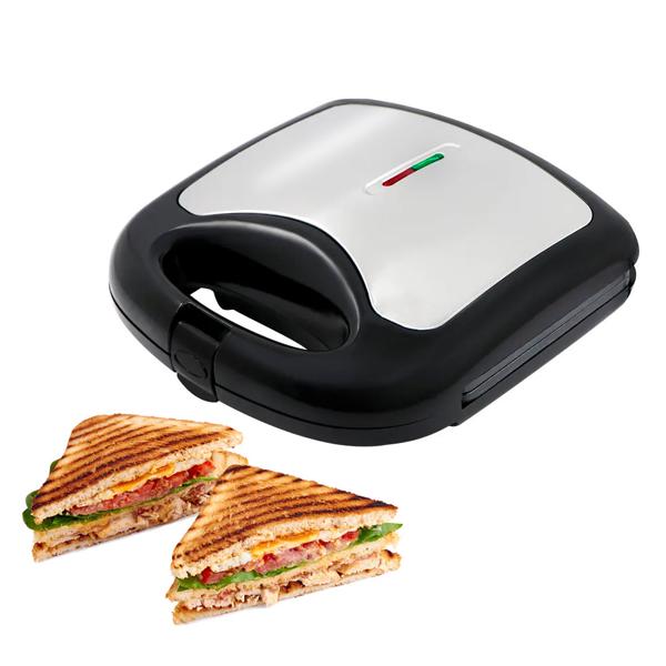 Hitzebeständiger Sandwichmaker für 2 Grill-Sandwiches, 750 W, Antihaftbeschichtung, schwarz/silber, rutschfest, robust