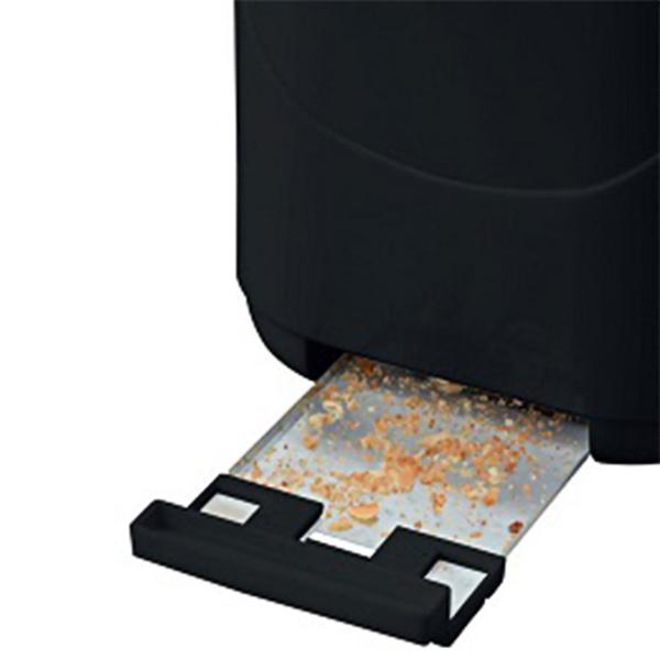 Kompakter 2-Scheiben Toaster mit 7 Röststufen und Brötchenaufsatz, 700 Watt, elegantes matt schwarz, Krümelschublade