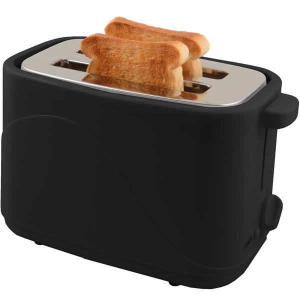 Kompakter 2-Scheiben Toaster mit 7 Röststufen und Brötchenaufsatz, 700 Watt, elegantes matt schwarz, Krümelschublade
