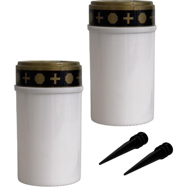 2er-Set Solar LED-Grabkerze mit Erdspiess weiss - Hochwertiges Grablicht ohne Brandgefahr - Wetterfest & langlebig - Ø 7xH 20cm - AAA Ni-MH Batterie