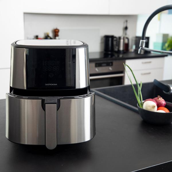 Elegante XL - 8 Liter Heissluftfritteuse: 1800W, Edelstahl, Touch LCD & umfangreiches Zubehör – Knusprige Gerichte, fettarm zubereitet