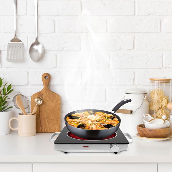 Mobile Glaskeramik-Kochplatte, Edelstahl Gehäuse u. Infrarot-Wärme, Ø 20cm, 2.000 Watt, stufenlose Temperaturregelung, tragbares Ceranfeld