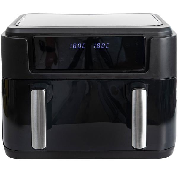 Premium XXL Heissluftfritteuse: 10 Liter, Dual-Zone, trennbarer Doppelkorb, Air Fryer mit Touch-Display, schwarz/silber – Top Leistung 2400 W