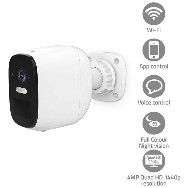 4MP Quad HD Akku-Überwachungskamera: 120° Weitwinkel, Nachtsicht, Scheinwerfer, IP66, App – Kabellose Outdoor-Sicherheit