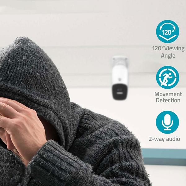 4MP Quad HD Akku-Überwachungskamera: 120° Weitwinkel, Nachtsicht, Scheinwerfer, IP66, App – Kabellose Outdoor-Sicherheit