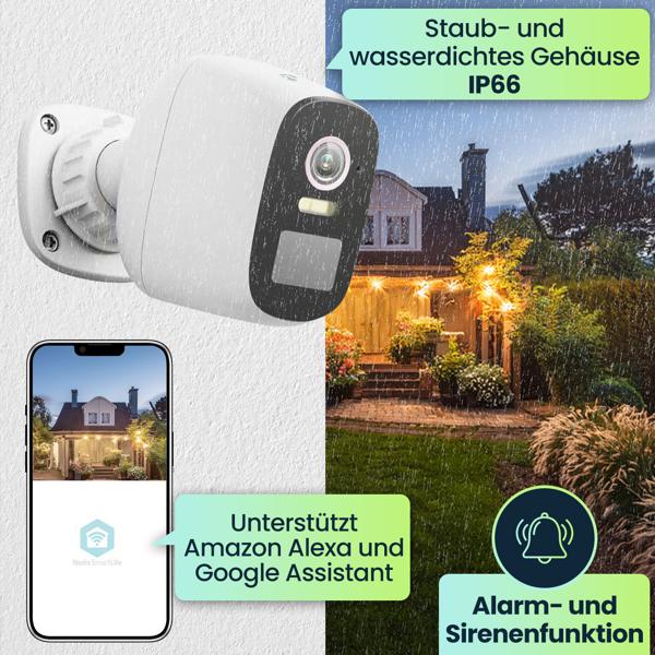 SmartLife Überwachungskamera - 4MP Quad HD - 120° Weitwinkel - inkl. 3W Solarpanel - WLAN - Farb-Nachtsicht - IP66 - Akkubetrieben - Alexa/Google Assistant