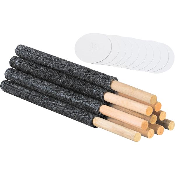 Wachsfackeln (10er Set), 90 Min Brenndauer – schwarz - Holzfackeln mit 65 cm Länge, sicherem Holzgriff & Handschutz für Garten & Events