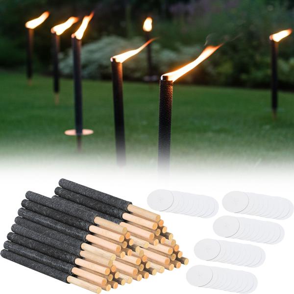 90min Wachsfackeln im 50er MEGA Pack, mit sicherem Handschutz: Holzgriff, schwarz, für unvergessliche Momente