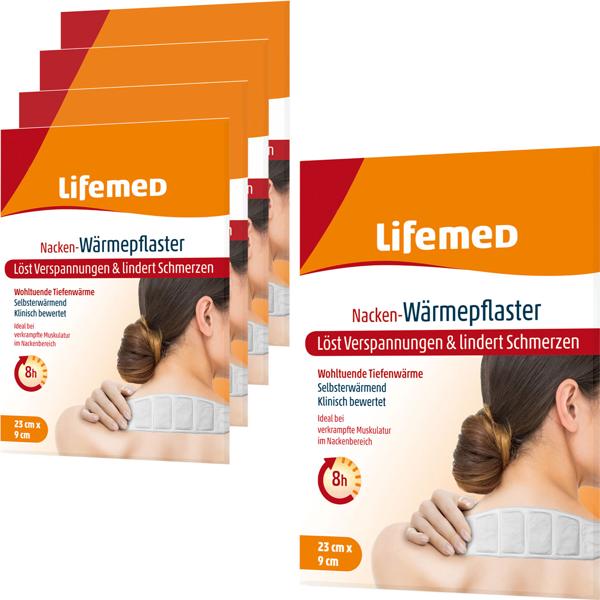 5er-Set Nacken-Wärmepflaster weiss - 8h Tiefenwärme bei Nackenbeschwerden & Verspannungen - 23x9cm, selbstwärmend, diskret, Eisenpuder, Aktivkohle
