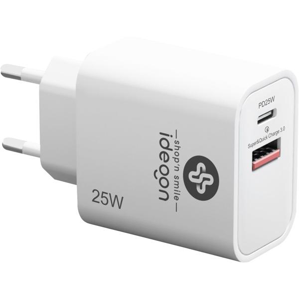Dual 25Watt USB Ladegerät, 1x USB-C und USB-A, PD- & QC-Netzteil, weiss, Quick Charge für schnelles Laden von iPhone, Samsung, Huawai, Xiaomi