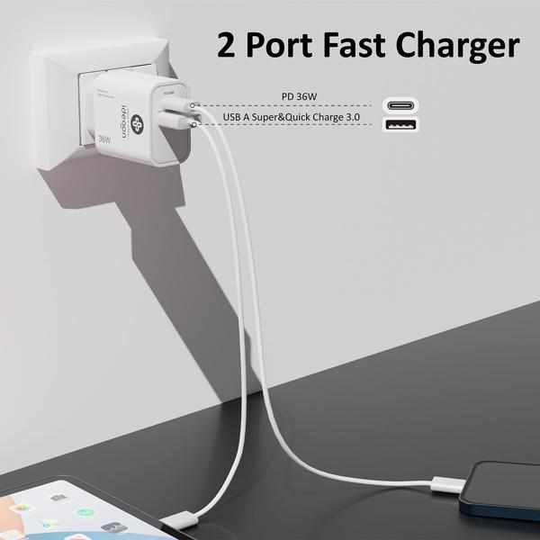3er-Set Dual 36Watt USB Ladegerät, 1x USB-C und USB-A, PD- & QC-Netzteil, weiss, GaN III, schnelles Laden von iPhone, Samsung, Huawai, Xiaomi