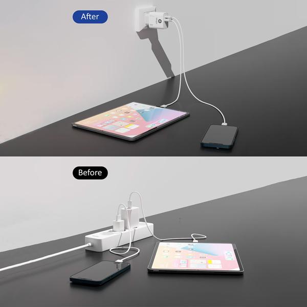 3er-Set Dual 36Watt USB Ladegerät, 1x USB-C und USB-A, PD- & QC-Netzteil, weiss, GaN III, schnelles Laden von iPhone, Samsung, Huawai, Xiaomi