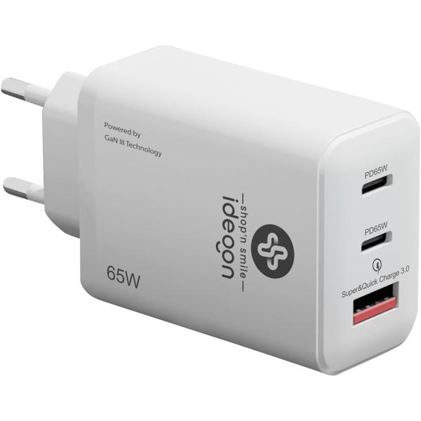 2er-Set USB Ladegerät, 3 Ports, 65Watt, 2x USB-C und 1x USB-A, PD- & QC-Netzteil, weiss, GaN III, für Smartphones, Notebooks, MacBook & Tablets