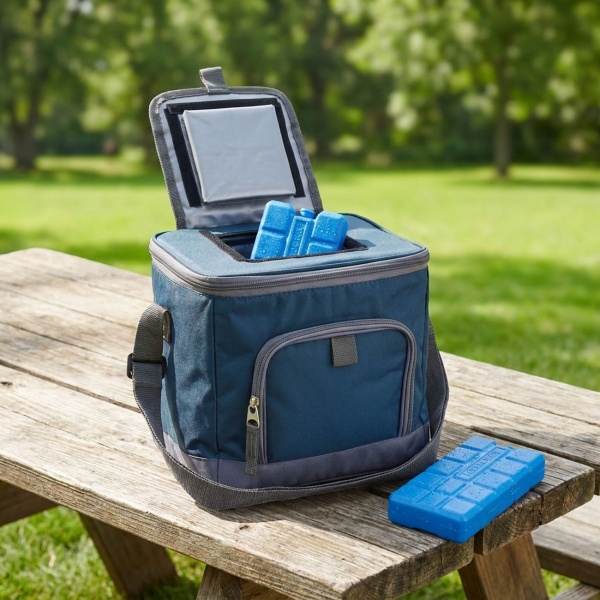 Kühltasche mit Schultergurt 8 Liter, inkl. 2er-Set Kühlakku, blau