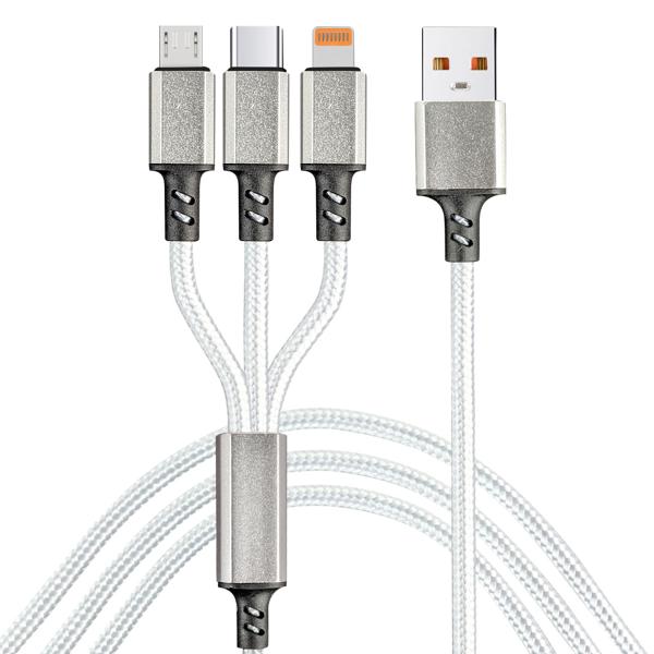 2er-Set 3in1 Universal USB-Schnellladekabel, 25 W, Micro-USB, USB Typ C & Lightning, 120 cm, für iPhones, Samsung, Pixel, Huawei, Powerbanks, Kameras