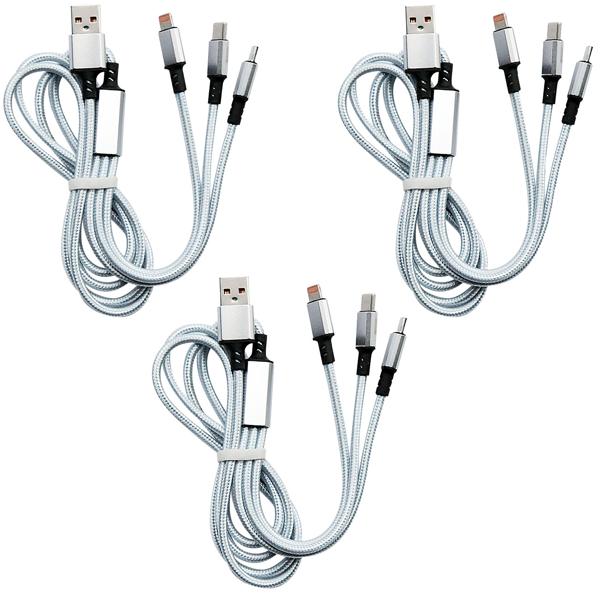 3er-Set 3in1 Universal USB-Schnellladekabel, 25 W, Micro-USB, USB Typ C & Lightning, 120 cm, für iPhones, Samsung, Pixel, Huawei, Powerbanks, Kameras