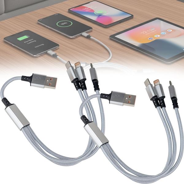 2er Set 3in1 Universal USB-Schnellladekabel, 25 W, Micro-USB, USB Typ C & Lightning, 30 cm, für iPhones, Samsung, Pixel, Huawei, Powerbanks, Kameras