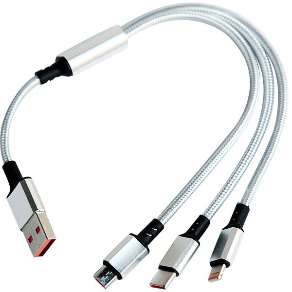 3er Set 3in1 Universal USB-Schnellladekabel, 25 W, Micro-USB, USB Typ C & Lightning, 30 cm, für iPhones, Samsung, Pixel, Huawei, Powerbanks, Kameras