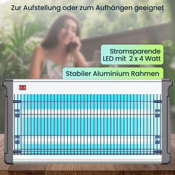 Profi-LED UV-Insektenvernichter (bis 80m²), Alu-Rahmen -  Zuverlässiger Fliegenvernichter für Gastronomie, Terrasse & Haushalt, ungiftig, energiesparend