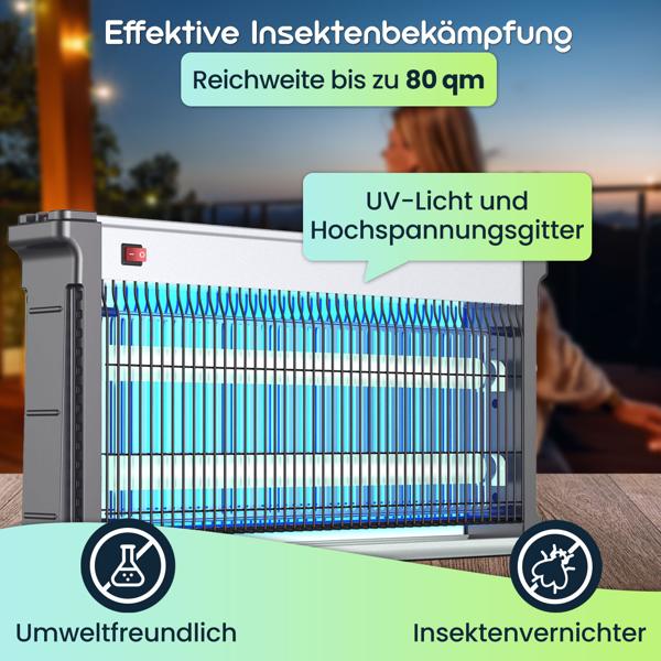 2er-Set Profi-LED UV-Insektenvernichter (30W, bis 80m²) -  Zuverlässiger Fliegenvernichter für Gastronomie, Terrasse & Haushalt, ungiftig, energiesparend