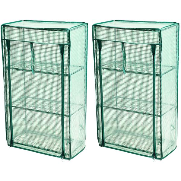 2er-Set Mini Gewächshaus - Pflanzenanzucht & Überwinterung für Zimmer, Balkon, Garten - 42x80x24 cm - Metallrahmen, PE-Abdeckung - Vogelschutz