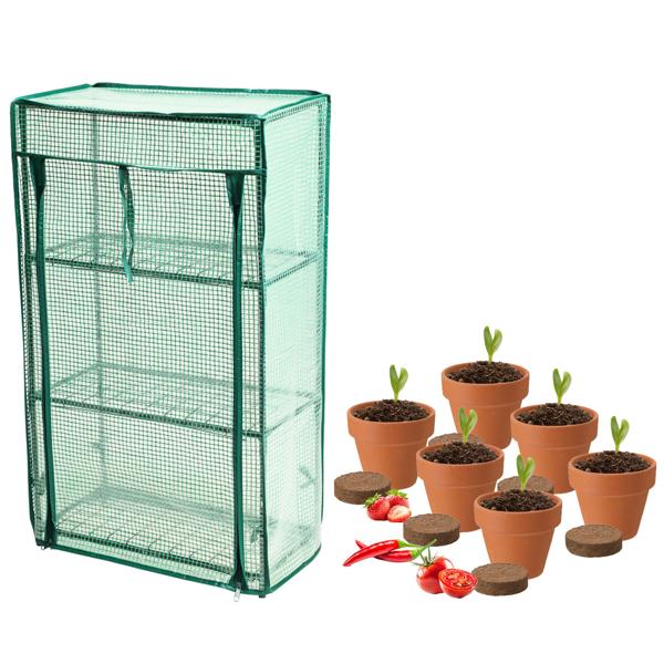 Mini Gewächshaus mit Anzuchtset - Tomate, Erdbeer und Chilis, optimales Klima für schnelles Wachstum, perfekt für Kräuter & Gemüse