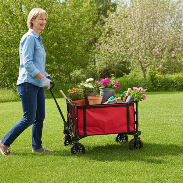 Faltbarer Bollerwagen 80kg mit Stahlrahmen – Robuster Transporthelfer mit schwenkbaren Rädern für Strand, Park & Familienausflüge