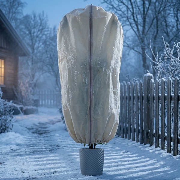 Pflanzenabdeckung XL, Winterschutz, 180 x 120 cm, Kübelpflanzen Schutzhauben als Frostschutz mit Zugband und Reissverschluss, atmungsaktiv 