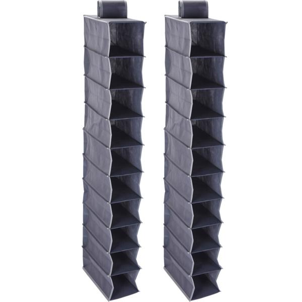 2er-Set Schrank-Hängeregal für Kleidung, Schuhe & Accessoires - 10 Fächer zur optimalen Raumausnutzung - Dunkelgrau, 30x15x120cm