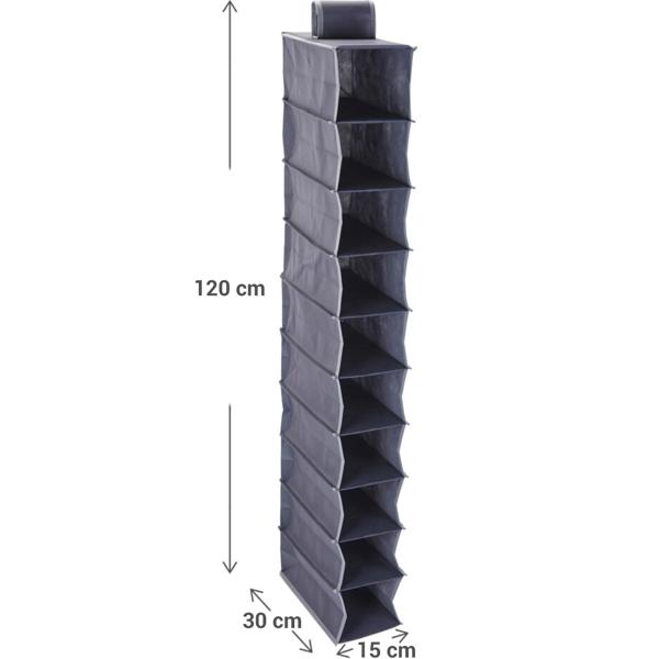 2er-Set Schrank-Hängeregal für Kleidung, Schuhe & Accessoires - 10 Fächer zur optimalen Raumausnutzung - Dunkelgrau, 30x15x120cm