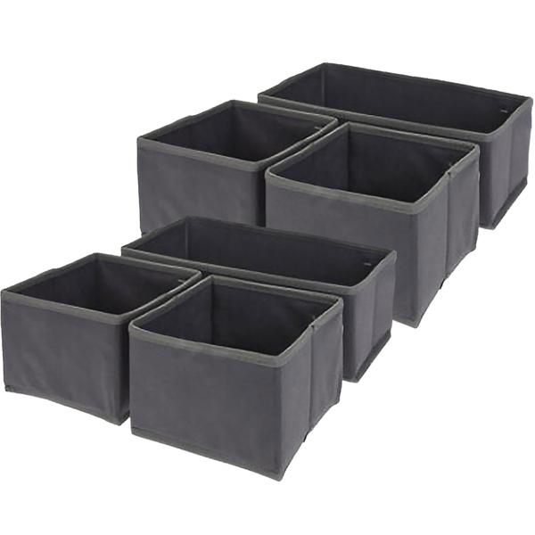 2er-Set Schubladen Organizer 3-tlg. - Ordnungsboxen dunkelgrau für Küche, Bad & Kleiderschrank - 2x 14x14x11 cm - 1x 28x14x11 cm - aufklappbar