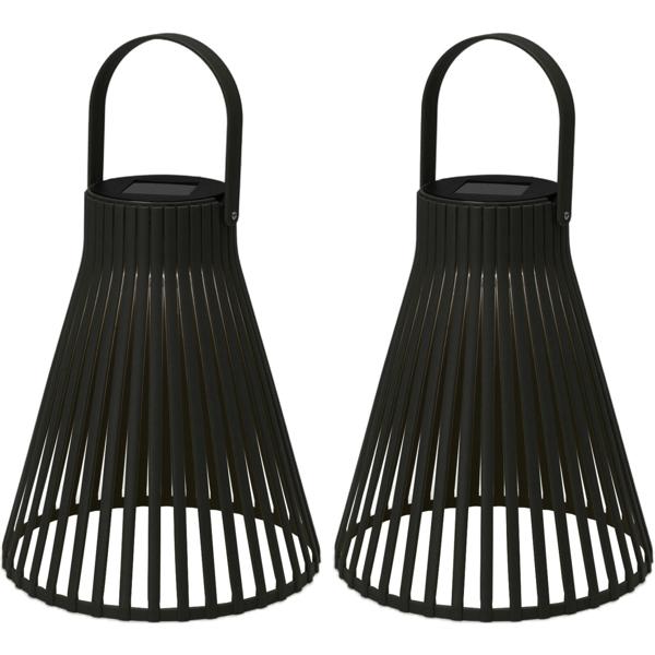 2er-Set Solar Hängelampe - Industrieller Look Gitteroptik schwarz - Ø 20x24cm - Für Garten Terrasse Camping Feste - Inkl. 1.2V AA Ni-MH Batterie