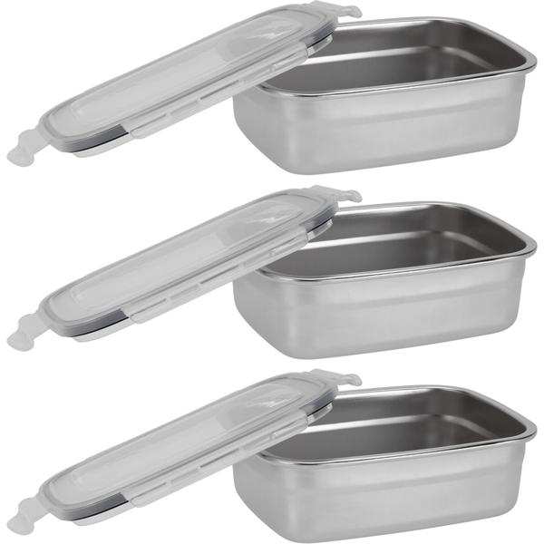 3er-Set Frischhaltedose Edelstahl 750ml - Auslaufsichere Lunchbox mit Clip-Deckel & Silikonring - Spülmaschinengeeignet & Geruchsneutral