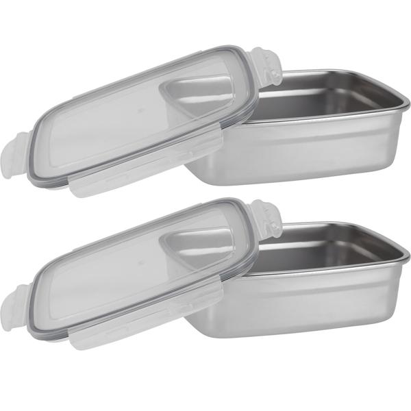 2er-Set Frischhaltedose aus Edelstahl mit Kunststoff Clip-Deckel, 1250 ml