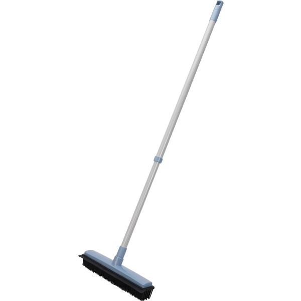 Ergonomischer Schrubber mit Gummiborsten & Abzieher: Teleskopstiel für rückenschonendes Putzen von Fliesen, Bad & Terrasse