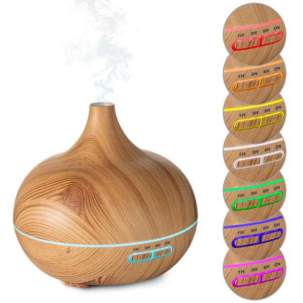 Aroma-Diffuser in eleganter Holzoptik für ätherische Öle, LED-Beleuchtung in 7 Farben & Timer, 300 ml, formschöne Raumbefeuchtung für Ihr Zuhause