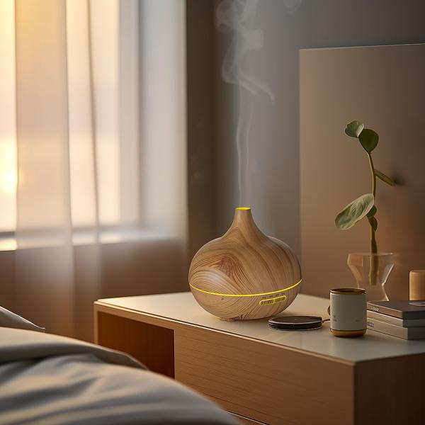 Aroma-Diffuser in eleganter Holzoptik für ätherische Öle, LED-Beleuchtung in 7 Farben & Timer, 300 ml, formschöne Raumbefeuchtung für Ihr Zuhause
